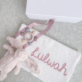 Baby Girl Bunny & White Blanket 3-Piece Gift Set - Personalise Me