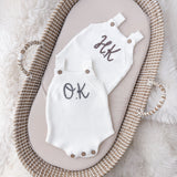 White Knitted Romper- Hand Embroidered - Personalise Me