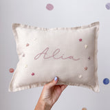 Linen Nursery Cushion Hand Embroidered with Flowers - Personalise Me