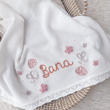 Baby Blanket with Flowers, Bows, Shells and Pearls - Personalise Me