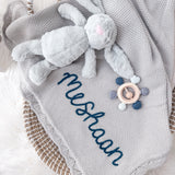 Baby Boy Grey Bunny & Blanket 3-Piece Gift Set - Personalise Me