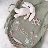 Baby Blanket with Flowers, Bows, Shells and Pearls - Personalise Me