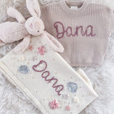 Baby Blanket with Flowers, Bows, Shells and Pearls - Personalise Me