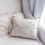 Linen Nursery Cushion Hand Embroidered with Flowers - Personalise Me