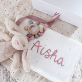 Baby Girl Bunny & White Blanket 3-Piece Gift Set - Personalise Me
