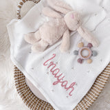 Baby Girl Bunny & White Blanket 3-Piece Gift Set - Personalise Me