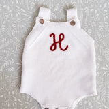 White Knitted Romper- Hand Embroidered - Personalise Me