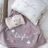 Linen Nursery Cushion Hand Embroidered with Flowers - Personalise Me