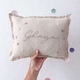 Linen Nursery Cushion Hand Embroidered with Flowers - Personalise Me
