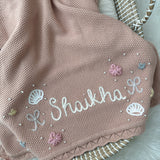 Baby Blanket with Flowers, Bows, Shells and Pearls - Personalise Me