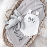 White Knitted Romper- Hand Embroidered - Personalise Me