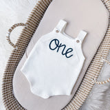 White Knitted Romper- Hand Embroidered - Personalise Me