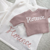 Newborn Knitted Cardigan - Hand Embroidered Name - Personalise Me