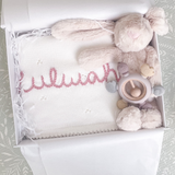 Baby Girl Bunny & White Blanket 3-Piece Gift Set - Personalise Me