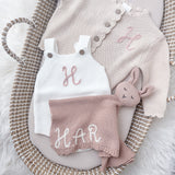 White Knitted Romper- Hand Embroidered - Personalise Me