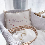 Linen Nursery Cushion Hand Embroidered with Flowers - Personalise Me