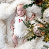 White Knitted Romper- Hand Embroidered - Personalise Me