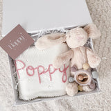 Baby Girl Bunny & White Blanket 3-Piece Gift Set - Personalise Me