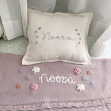 Linen Nursery Cushion Hand Embroidered with Flowers - Personalise Me