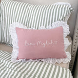 SALE - Frill Linen Nursery Cushion Hand Embroidered  - Personalise Me