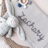 Baby Boy Grey Bunny & Blanket 3-Piece Gift Set - Personalise Me