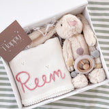 Baby Girl Bunny & White Blanket 3-Piece Gift Set - Personalise Me