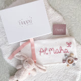 Baby Girl Bunny & White Blanket 3-Piece Gift Set - Personalise Me