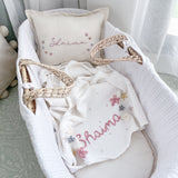 Linen Nursery Cushion Hand Embroidered with Flowers - Personalise Me