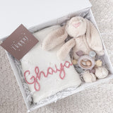 Baby Girl Bunny & White Blanket 3-Piece Gift Set - Personalise Me