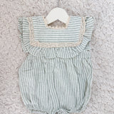 SALE - Baby Girl Romper - Light Green Stripe - Personalise Me