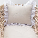 White Frill Linen Nursery Cushion Hand Embroidered  - Personalise Me