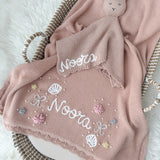 Baby Blanket with Flowers, Bows, Shells and Pearls - Personalise Me