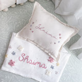 Linen Nursery Cushion Hand Embroidered with Flowers - Personalise Me