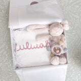 Baby Girl Bunny & White Blanket 3-Piece Gift Set - Personalise Me