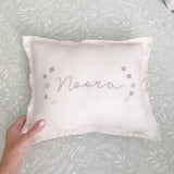 Linen Nursery Cushion Hand Embroidered with Flowers - Personalise Me