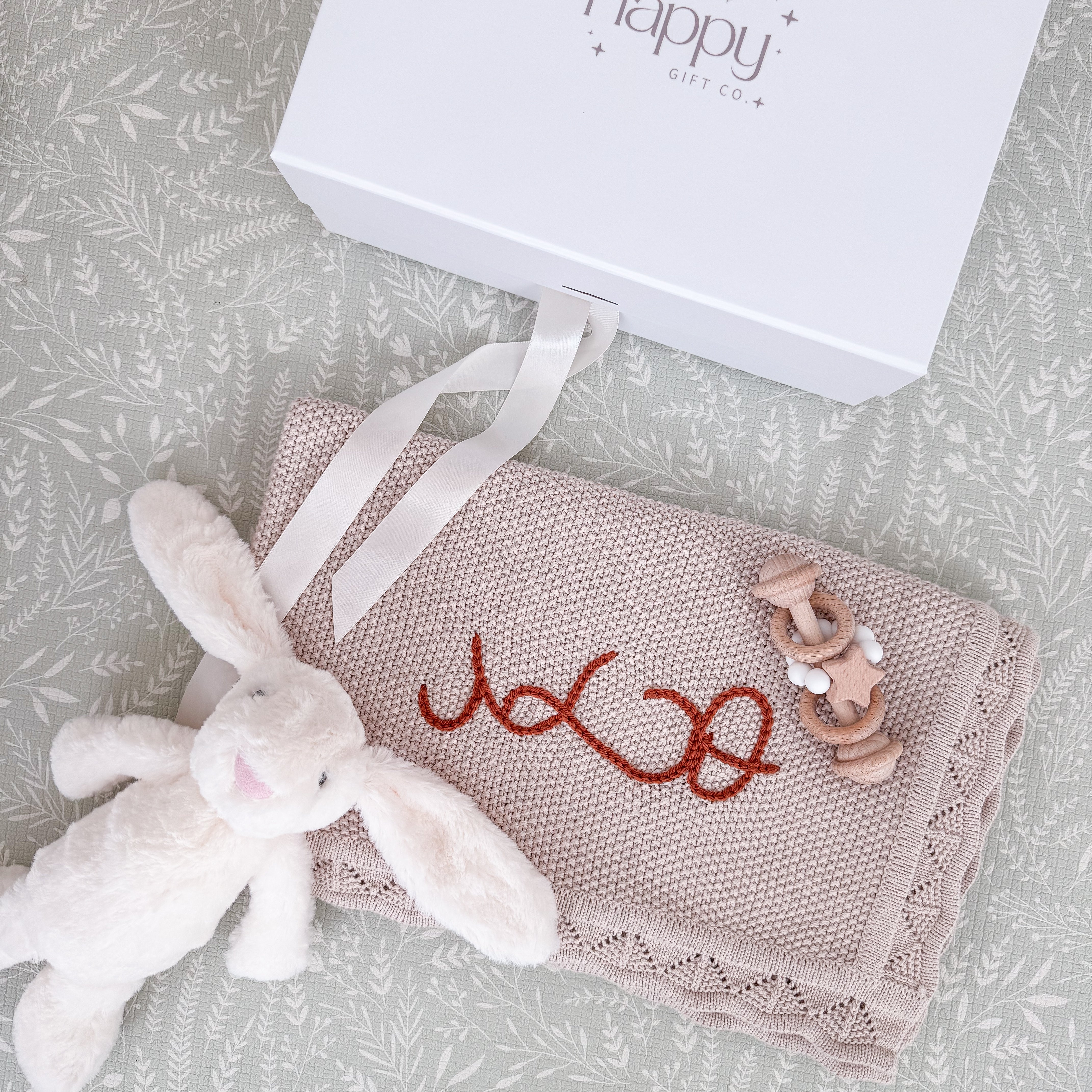 Knitted Cotton Baby Blanket Hand Embroidered - Personalise Me