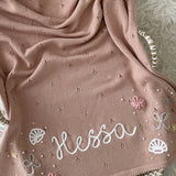 Baby Blanket with Flowers, Bows, Shells and Pearls - Personalise Me