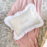 White Frill Linen Nursery Cushion Hand Embroidered  - Personalise Me