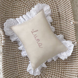 White Frill Linen Nursery Cushion Hand Embroidered  - Personalise Me