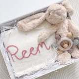 Baby Girl Bunny & White Blanket 3-Piece Gift Set - Personalise Me