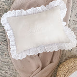 White Frill Linen Nursery Cushion Hand Embroidered  - Personalise Me