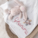Baby Girl Bunny & White Blanket 3-Piece Gift Set - Personalise Me