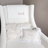 White Frill Linen Nursery Cushion Hand Embroidered  - Personalise Me