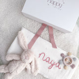 Baby Girl Bunny & White Blanket 3-Piece Gift Set - Personalise Me