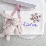 Baby Girl Bunny & White Blanket 3-Piece Gift Set - Personalise Me