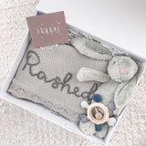 Baby Boy Grey Bunny & Blanket 3-Piece Gift Set - Personalise Me