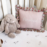 Soft Pink Linen Floral Frill Cushion - Personalise Me