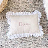 White Frill Linen Nursery Cushion Hand Embroidered  - Personalise Me