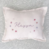 Linen Nursery Cushion Hand Embroidered with Flowers - Personalise Me