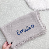 Knitted Cotton Baby Blanket Hand Embroidered - Personalise Me